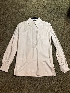 Marc Jacobs Cream Long-Sleeve Leather Pullover Shirt